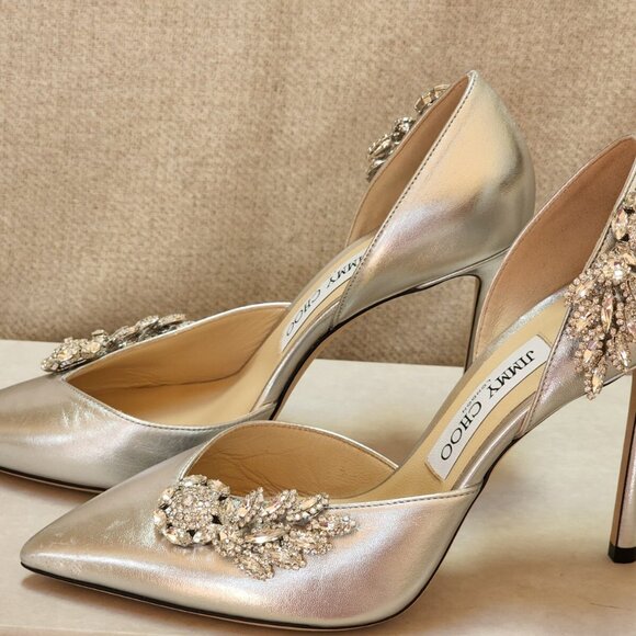 immy Choo Teja 100mm Silver Leather Crystal D'orsay Pump - Picture 7 of 13